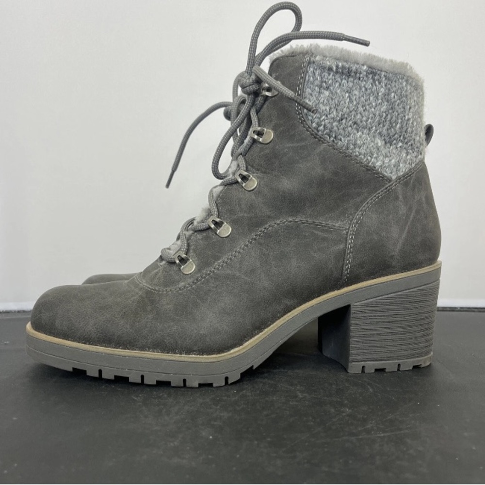Baretraps Takoda Booties Grey Gray Fur Lined Lace & Zip Heeled Charity